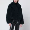 Stand Studio Petrol Green Short Faux-fur Jacket In Multi