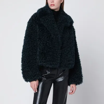 STAND STUDIO STAND STUDIO PETROL GREEN SHORT FAUX-FUR JACKET