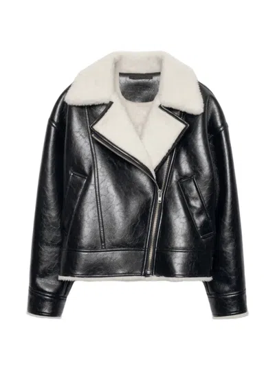 Stand Studio Pica Faux-shearling-trim Biker Jacket In Black