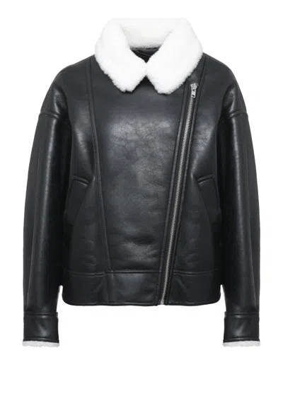 Stand Studio Pica Jacket With Faux Fur Collar And Shearling Lining In Black