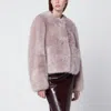Stand Studio Pink Short Crewneck Faux-fur Jacket In Pink