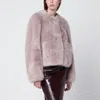 Stand Studio Pink Short Crewneck Fauxfur Jacket In Pink