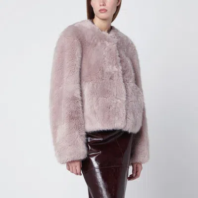 Stand Studio Pink Short Crewneck Fauxfur Jacket