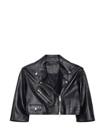 Stand Studio Piper Cropped Leather Jacket In Black