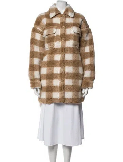 Pre-owned Stand Studio Plaid Print Coat In Brown