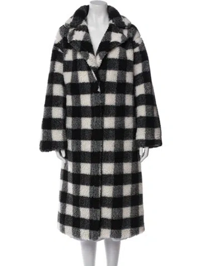 Pre-owned Stand Studio Plaid Print Faux Fur Coat In Black