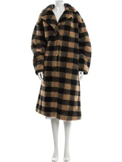 Pre-owned Stand Studio Plaid Print Faux Fur Coat In Brown