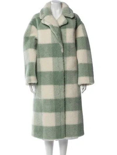 Pre-owned Stand Studio Plaid Print Faux Fur Coat In Green