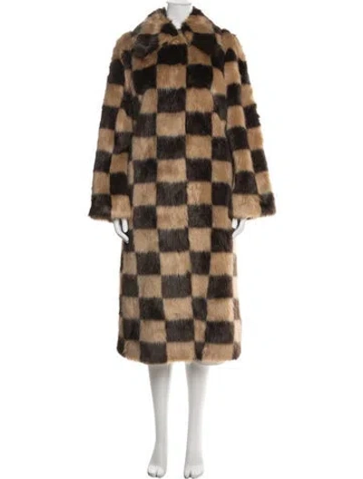 Pre-owned Stand Studio Plaid Print Faux Fur Coat In Neutral