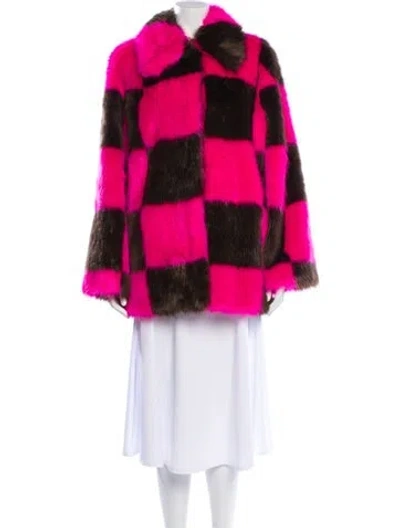 Pre-owned Stand Studio Plaid Print Faux Fur Jacket In Pink