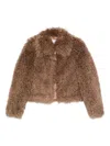 Stand Studio Plush Faux Fur Short Coat In Brown