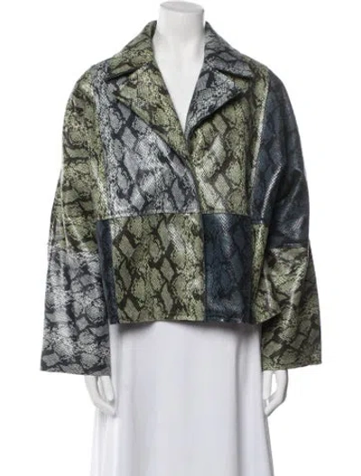 Pre-owned Stand Studio Printed Faux Fur Jacket In Green