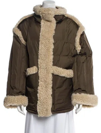 Pre-owned Stand Studio Printed Faux Fur Jacket In Green