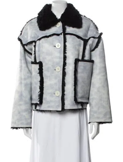 Pre-owned Stand Studio Printed Faux Fur Jacket In White