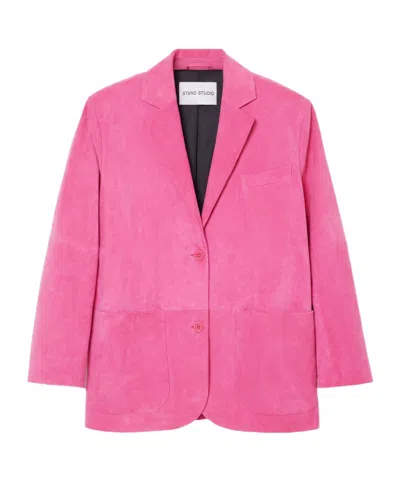 Stand Studio Resort Single-breasted Suede Blazer In Pink