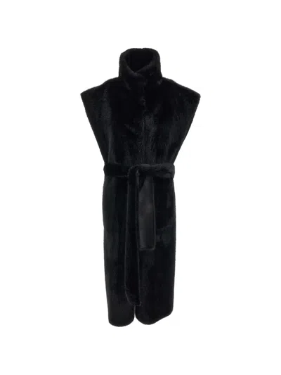 Stand Studio Reversible Belted Coat In Black