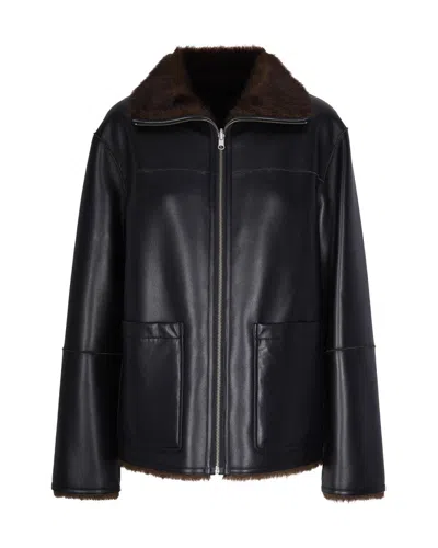Stand Studio Reversible Eco-shearling And Eco-leather Jacket In Black