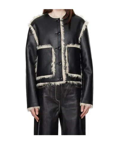 Stand Studio Reversible Faux-leather Jacket In 89100 Black/off Whit