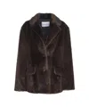 Stand Studio Rich Brown Faux Fur Jacket With Classic Collar In Black