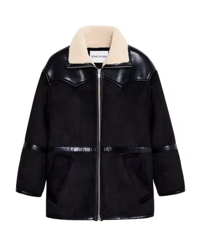 Stand Studio Rylee Faux-shearling Jacket In Black
