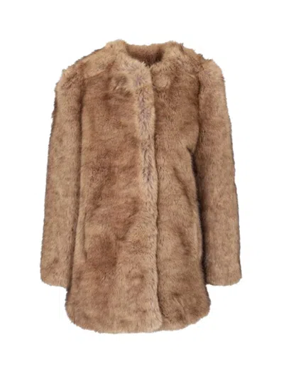 Stand Studio Sadie Faux Fur Jacket With Rounded Shoulders - Fw25 In Brown