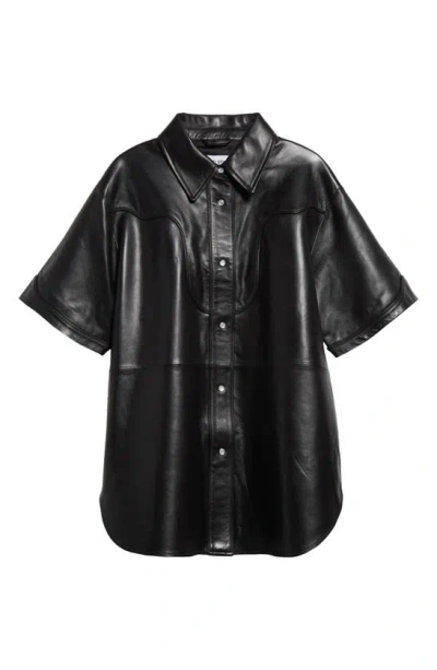 Stand Studio Black Saloon Leather Shirt In Black/ Solid