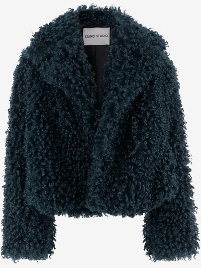 Stand Studio Samara Furry Fake Fur Jacket In Green