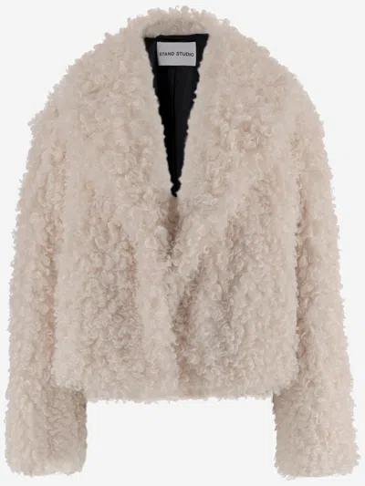 Stand Studio Samara Furry Fake Fur Jacket In Neutral
