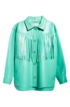Stand Studio Saskia Fringe Shirt In Laguna Green