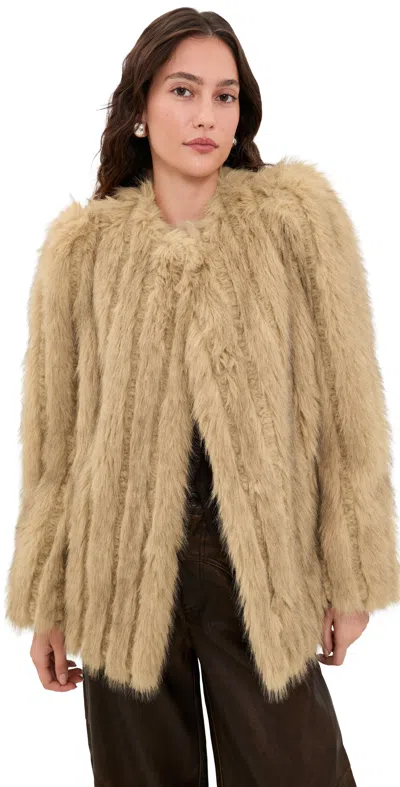 Stand Studio Sawyer Faux Fur Jacket Cream In Brown