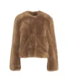 Stand Studio Short Cropped Faux Fur Jacket With Round Neckline In Brown