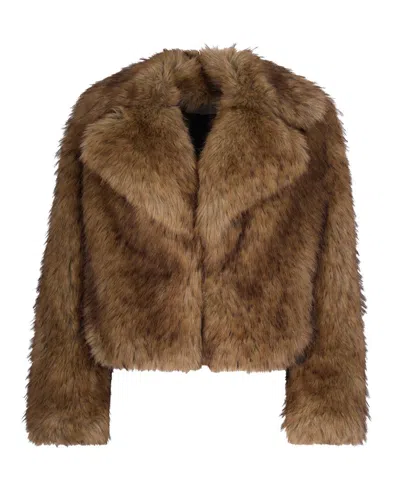 Stand Studio Short Jacket In Soft Synthetic Fur With Fox-like Texture In Brown