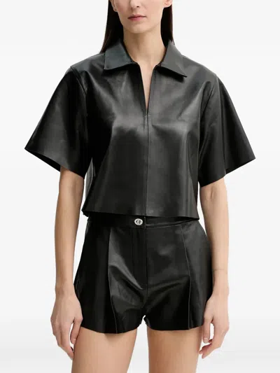 Stand Studio Short-sleeve Collared Top In Black