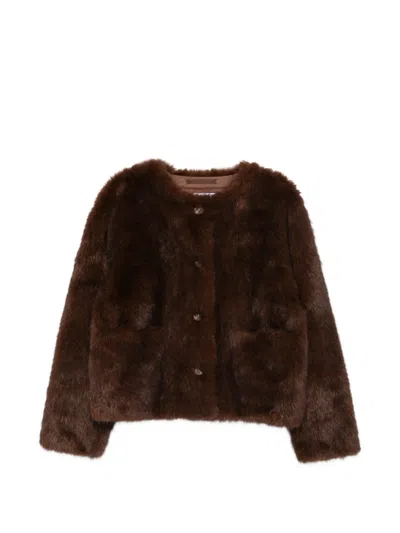 Stand Studio Standout Button-front Crewneck With Slit Pockets In Brown