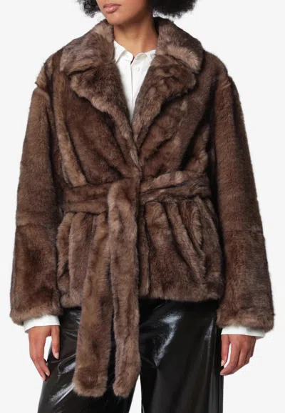Stand Studio Silena Faux Fur Belted Jacket In Brown