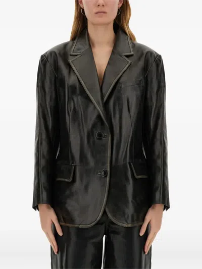 Stand Studio Single-breasted Leather Blazer In Black