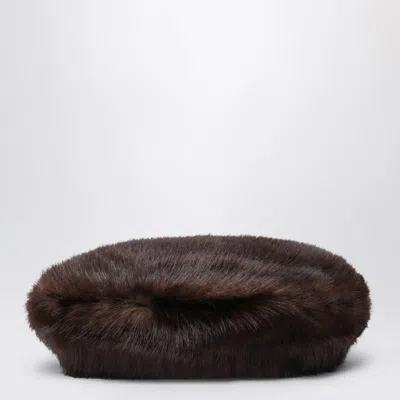 Stand Studio Solene Beret In Fur In Brown