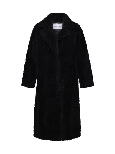 Stand Studio Maria Oversized Faux-shearling Coat In Black