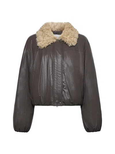 Stand Studio Taupe Fran Faux-leather Bomber Jacket In Mole Brown