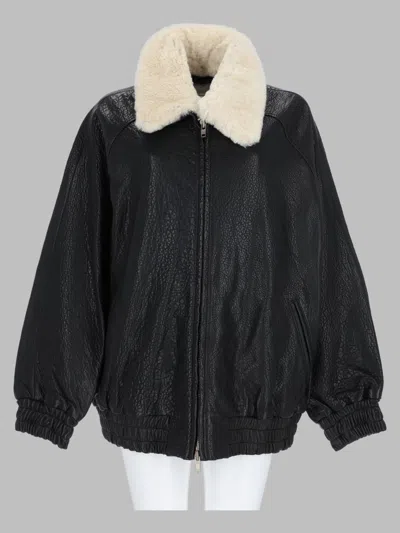 Stand Studio Stand Collar Lamb Leather Jacket In Black