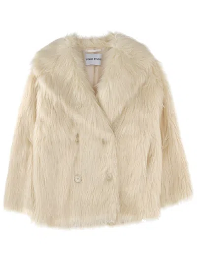 Stand Studio Faux Fur Standout Coat In Neutral