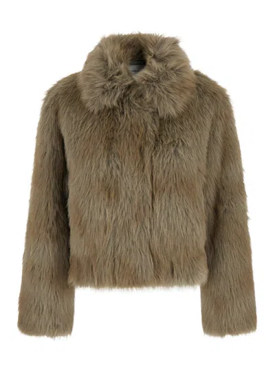 Stand Studio Stand Luxe Faux Fur Fox Lena Jacket For Women In Green