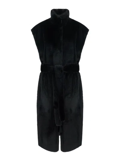Stand Studio Stand Reversible Faux Fur & Ecoleather Mini Vest, Regular Fit In Black