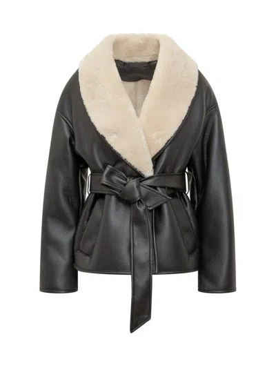 Stand Studio Black Jacket With Synthetic Shearling Interior