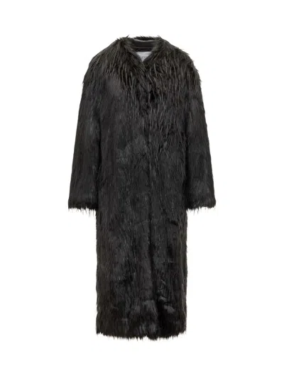 Stand Studio Black Long Eco Fur Coat