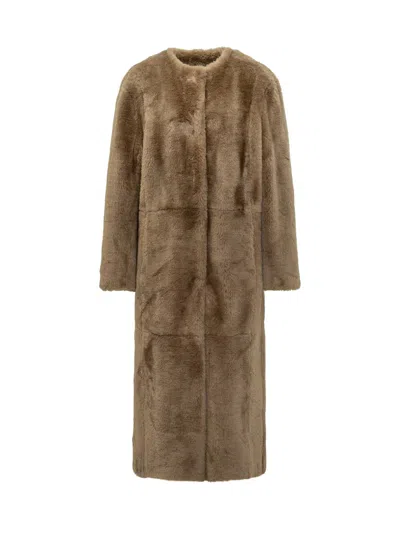Stand Studio Long Eco Fur Coat In Brown