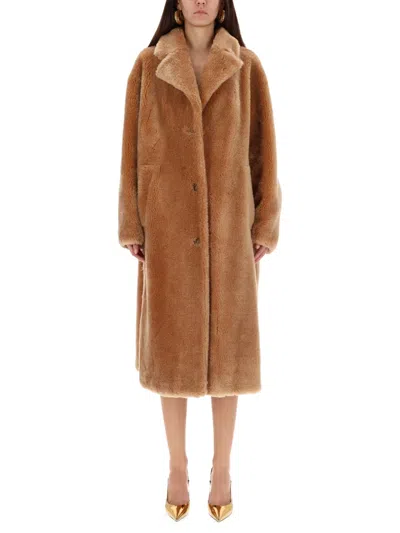 Stand Studio Stand Women's Long Faux Fur Coat In Beige