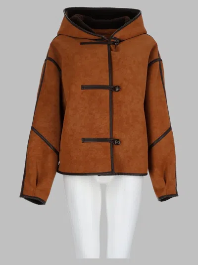 Stand Studio Stand-up Mini Jacket With Polyurethane Outer And Polyester Lining In Brown