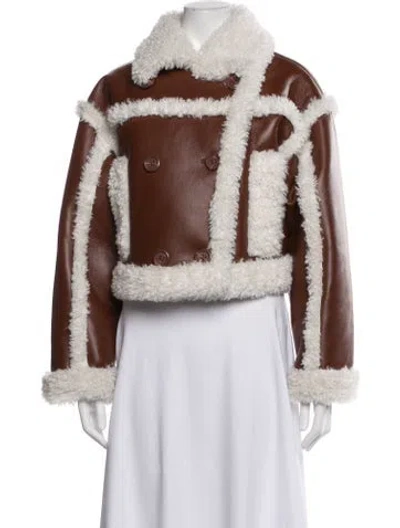 Pre-owned Stand Studio Striped Faux Fur Jacket In Brown