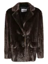 Stand Studio Tailored Short Coat With Faux Fur Texture In Brown